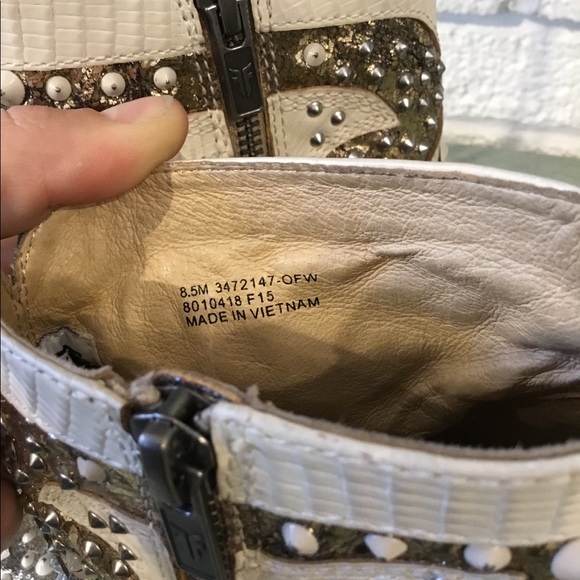 Frye Remy Deco White Leather Studded Booties - Picture 6 of 8